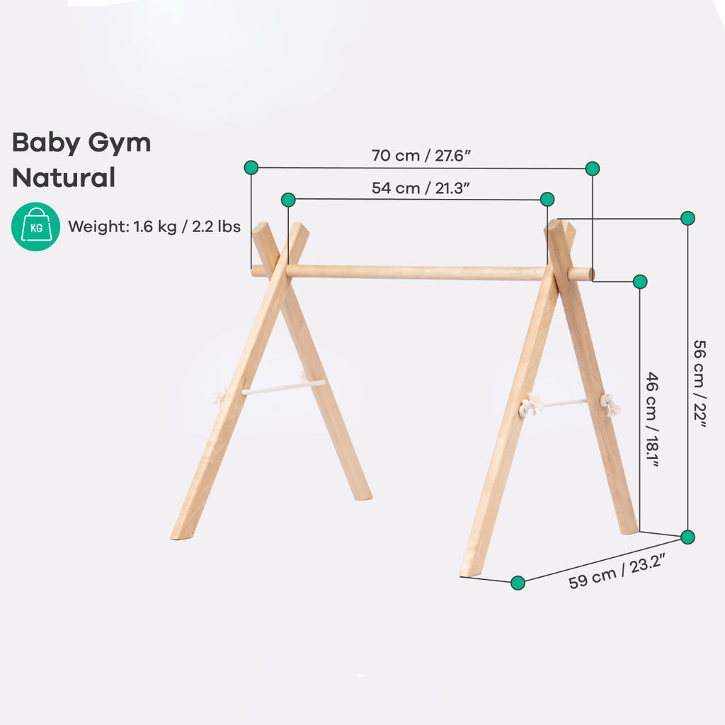 Holz-Babyspielbogen mit schwarz-weißem Spielzeug